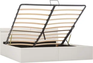 vidaXL Rama łóżka z podnośnikiem i LED, biała, ekoskóra, 180 x 200 cm - Łóżka - miniaturka - grafika 3