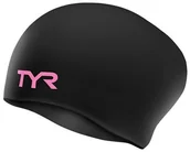 Pływanie - TYR CZEPEK NA DŁUGIE WŁOSY WRINKLE-FREE LONG HAIR SWIM CAP PINK-BLACK - miniaturka - grafika 1