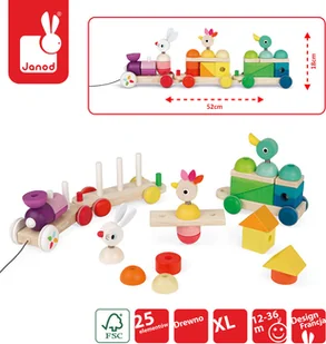 Janod Pociąg z klockami i zwierzątkami do ciągnięcia J08202 - Pociągi dla dzieci - miniaturka - grafika 25