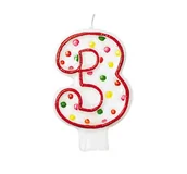 Urodziny dla dorosłych - AMSCAN Świeczka cyferka w kropeczki trzy 3 - 8 cm - 1 szt. INT176003 - miniaturka - grafika 1