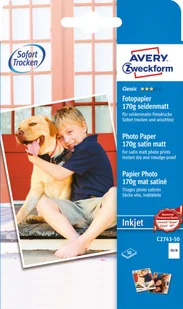 Avery Zweckform c2743  50 Classic Inkjet Photo Paper (A6, pokryte z jednej strony, jedwabiście matowy, 170 G/M) 50 arkuszy 4004182410271 - Papier do drukarek - miniaturka - grafika 2