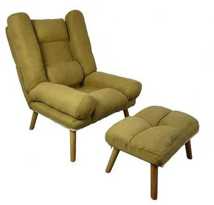 Zenga.pl Fotel Skandynawski DIOR Uszak Oliwkowy z podnóżkiem Uszak oliwkowy - Fotele - miniaturka - grafika 2