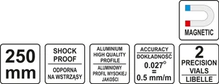 Yato POZIOMNICA TRAPEZOWA 250 MM KORPUS ODLEW ALUMINIOWY DWIE LIBELLE MAGNESY YT-30370 YT-30370 - Poziomice, łaty, miary - miniaturka - grafika 5