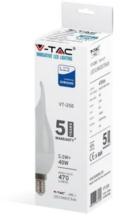V-TAC Żarówka LED SAMSUNG CHIP 5.5W E14 Świeczka Płomyk VT-258 6400K 470lm - Żarówki LED - miniaturka - grafika 2