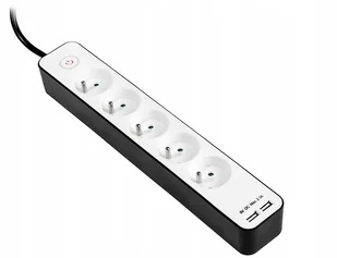 Tracer Listwa zasilająca Zebra Mobile Ready 1,5m 5 gniazd 2x USB 2,1A z wyłącznikiem czarno-biała TRALIS46254 - Listwy zasilające - miniaturka - grafika 2