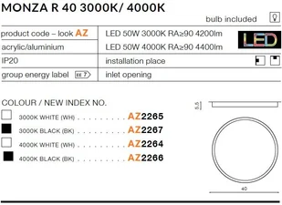 Azzardo Plafon MONZA R 40 SHR664000-50-WH - Lampy sufitowe - miniaturka - grafika 3
