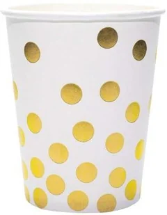 GAM Kubeczki papierowe białe w złote grochy - 260 ml - 6 szt. EKPKZL-6 - Gadżety na imprezę - miniaturka - grafika 2