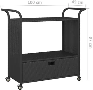 shumee Wózek barowy z szufladą czarny 100x45x97 cm polirattan - Wózki na żywność - miniaturka - grafika 8