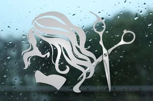 Naklejka fryzjerska mrożone szkło: nożyczki OM040b - Systemy ekspozycyjne i znaki informacyjne - miniaturka - grafika 2