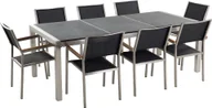 Meble ogrodowe - Beliani Zestaw ogrodowy stół granit palony dzielony blat czarny i 8 krzeseł czarnych GROSSETO 17037 - miniaturka - grafika 1