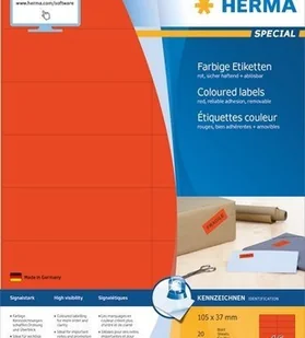 Herma HERMA 4552 etykiety można zdjąć barw (105 X 37 MM do DIN A4 papieru matowa, samoprzylepna) 320 sztuk na 20 arkuszy do zadrukowania, czerwony 4552 - Etykiety do drukarek - miniaturka - grafika 2