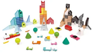 Janod Klocki drewniane z matą do zabawy Kubix 70 sztuk Miasto, Janod - Klocki - miniaturka - grafika 7
