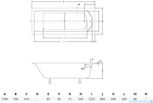 Besco Slim 140x70 WAS-140-SL - Wanny - miniaturka - grafika 2