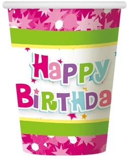 GoDan Kubeczki papierowe 270 ml, "Happy Birthday", różowe, 6 szt PF-KHBR - Naczynia i sztućce jednorazowe - miniaturka - grafika 2