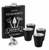 Piersiówki - Murrano Piersiówka czarna z 4 kieliszkami i grawerem dla ogrodnika PIER-BK-019 - miniaturka - grafika 1