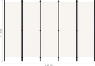 vidaXL Parawan 5-panelowy, biały, 250 x 180 cm vidaXL - Parawany - miniaturka - grafika 6