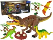 Figurki dla dzieci - Import LEANToys Zestaw Dinozaurów Tyranozaur Rex Drzewka Akcesoria Dźwięk Światła LT-9720-0 - miniaturka - grafika 1