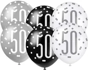 Balony i akcesoria - Unique Balony "50 Urodziny Glitz Grochy" pastel mix UNIQUE 12" 6 szt U83387 - miniaturka - grafika 1