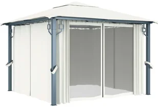 vidaXL Altana z zasłonami i lampkami, 300x300 cm, kremowa, aluminium! 3070332 - Altany ogrodowe - miniaturka - grafika 4