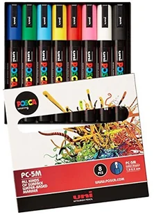 UNI Mitsubishi Pencil Pc-5m markery Posca (Czarny Niebieski Jasnoniebieski Zielo - Markery permanentne - miniaturka - grafika 3