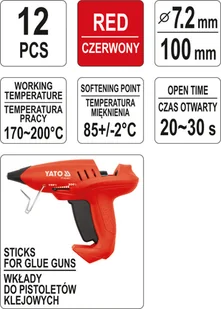YATO KLEJ TERMOTOPLIWY UNIWERSALNY 7,2x100MM 12SZT CZERWONY YT-82442 YT-82442 - Kleje i inne preparaty budowlane - miniaturka - grafika 3