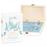 Sztućce dla dzieci - Murrano Zestaw Sztućców Dla Dzieci W Drewnianym Etui Nadruk Gołąb Chrzest SZT-ANIMALS_DRW-UV-013 - miniaturka - grafika 1