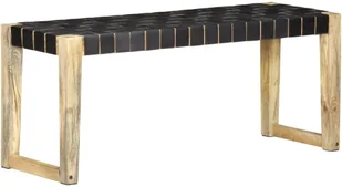 VidaXL Ławka, 110 cm, czarna skóra naturalna i lite drewno mango 321838 VidaXL - Ławki do przedpokoju - miniaturka - grafika 8