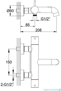 KOHLMAN Axel bateria wannowa z termostatem chrom QW710A | - Baterie umywalkowe - miniaturka - grafika 2