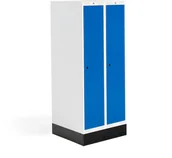 Meble do szkół i przedszkoli - AJ Produkty Szafka do szatni 03, 2 moduły, 2 drzwi, 1340x600x550 mm, niebieski, z podstawą - miniaturka - grafika 1