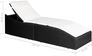 vidaXL Leżak ogrodowy z polirattanu, czarno-kremowy - Leżaki ogrodowe - miniaturka - grafika 7