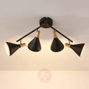 Lampenwelt com Czarny spot sufitowy LED Arina z drewnem - Lampy sufitowe - miniaturka - grafika 5