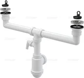 Syfony - Alca PLAST Alcaplast Syfon zlewu dwukomorowego z podłączeniem pralki sitka nierdzewne 70 A449P 50/40 ! - miniaturka - grafika 1