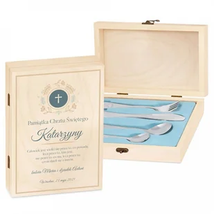 Murrano Zestaw sztućców dla dzieci w drewnianym etui nadruk na chrzest SZT-SPDR_DRS-UV-034 - Sztućce dla dzieci - miniaturka - grafika 2