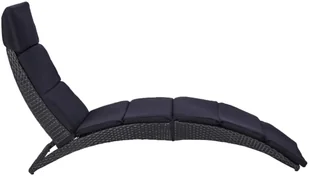 vidaXL Leżak z poduszką, polirattanowy, czarny - Leżaki ogrodowe - miniaturka - grafika 2