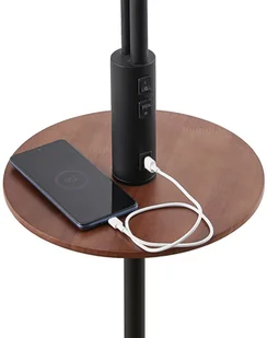 LINDBY Lindby Aovan lampa podłogowa półka i USB, czarna - Lampy stojące - miniaturka - grafika 3
