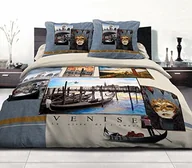 Pościel dla dzieci - Home Passion 54204 Pack 3-częściowa pościel bawełna 57 nici miejsca Wenecja Niebieski 220 x 240 cm 54204 - miniaturka - grafika 1