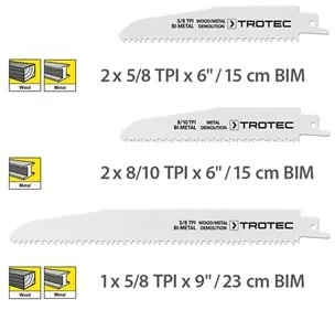 TROTEC Zestaw brzeszczotów do piły szablastej drewno/metal, 5-częściowy - Brzeszczoty - miniaturka - grafika 3