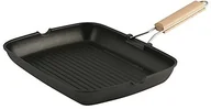 Patelnie - Home ilag patelnia do grillowania z uchwytem, powłoka zapobiegająca przywieraniu, 36 x 26 cm, drewno, czarna - miniaturka - grafika 1
