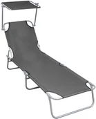 Leżaki ogrodowe - vidaXL Składany leżak z zadaszeniem, szary, aluminium - miniaturka - grafika 1