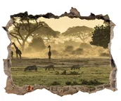 Naklejki na ścianę - Wallmuralia.pl naklejka fototapeta 3D Żyrafy na sawannie - miniaturka - grafika 1