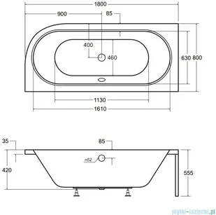 Besco Avita 180x80cm wanna asymetryczna lewa #WAV-180-NL - Wanny z hydromasażem - miniaturka - grafika 2