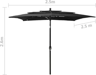 vidaXL 3-poziomowy parasol na aluminiowym słupku, czarny, 2,5x2,5 m 313842 - Parasole ogrodowe - miniaturka - grafika 8