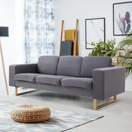 Sofy i kanapy - Homcom SOFA 3-OSOBOWA TAPICEROWANA MEBLE DO SIEDZENIA PODŁOKIETNIKI LEN ciemnozielona 200 x 82 x 78 cm - miniaturka - grafika 1