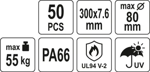 Yato OPASKI PLASTIKOWE 300X7,6 50SZT BIAŁE - Inne mocowania - miniaturka - grafika 4