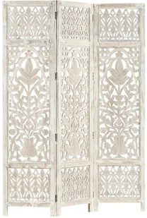 vidaXL vidaXL Parawan 3-panelowy, rzeźbiony, biały, 120x165 cm, drewno mango - Parawany - miniaturka - grafika 5
