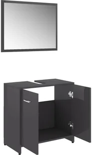 vidaXL vidaXL 3-cz. zestaw mebli łazienkowych, wysoki połysk, szary, płyta 8720286166161 - Meble łazienkowe - miniaturka - grafika 8
