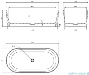 Omnires Ovo M+ wanna wolnostojąca 160x75 cm biały połysk OVOWWBP | - Wanny - miniaturka - grafika 2