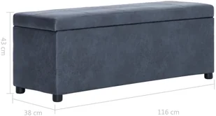 vidaXL Ławka ze schowkiem, 116 cm, szara, sztuczna skóra zamszowa vidaXL - Ławki do przedpokoju - miniaturka - grafika 9