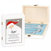 Sztućce dla dzieci - Murrano Zestaw Sztućców Dla Dzieci W Drewnianym Etui Nadruk Święty Mikołaj SZT-ANIMALS_DRS-UV-039 - miniaturka - grafika 1