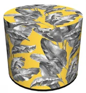 Pufy i podnóżki - Żółto-szara okrągła pufa z ozdobnym printem C9-F82 - miniaturka - grafika 1